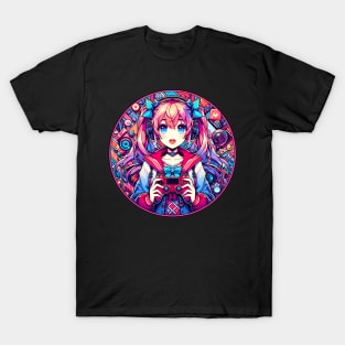 Blue eyes pink hair gamer girl T-Shirt